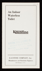 Kaustine, an indoor waterless toilet, Kaustine Company, Inc., manufacturers and sanitation engineers, Buffalo, New York