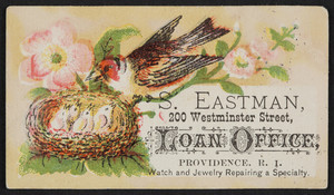 Trade card for S. Eastman, loan office, 200 Westminster Street, Providence, Rhode Island, undated