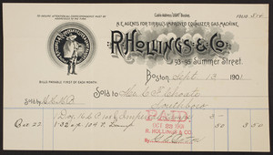 Billhead for R. Hollings & Co., chandelier and lamp makers, 93-95 Summer Street, Boston, Mass., dated September 13, 1901