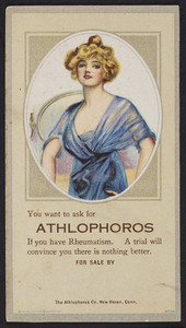 Trade card for Athlophoros, rheumatism, The Athlophoros Co., New Haven, Connecticut, undated