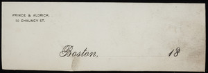 Letterhead for Prince & Aldrich, skirt manufacturers, 50 Chauncy Street, Boston, Mass., 1800s