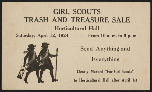 Postcard for Girl Scouts Trash and Treasure Sale, Horticultural Hall, Boston, Mass., Saturday, April 12, 1924