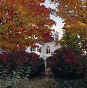 Exterior view of rear facade in fall, Sarah Orne Jewett House, South Berwick, Maine