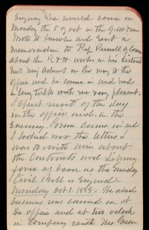 Thomas Lincoln Casey Notebook, September 1888-November 1888, 25, saying she would come on