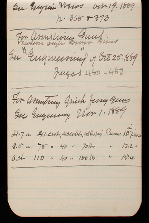 Thomas Lincoln Casey Notebook, Professional Memorandum, 1889-1892, undated, 22, [illegible] Oct 19. 1889