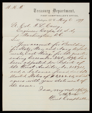 [Albert] G. Porter to Thomas Lincoln Casey, May 6, 1879