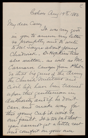 Robert Weir to Thomas Lincoln Casey, August 19, 1883