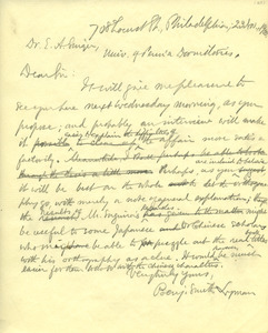 Letter from Benjamin Smith Lyman to Edgar A. Singer