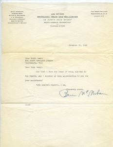 Letter from Brien McMahon to Edith Henry