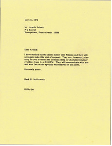 Letter from Mark H. McCormack to Arnold Palmer