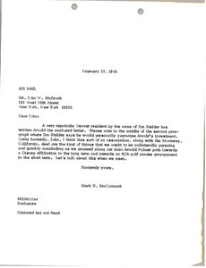 Letter from Mark H. McCormack to John W. McGrath