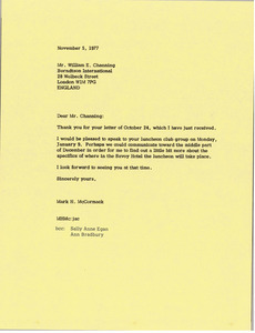 Letter from Mark H. McCormack to William E. Channing