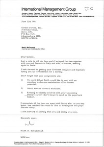 Letter from Mark H. McCormack to Gordon Forbes