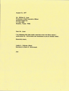 Letter from Judy A. Chilcote to William H. Lane