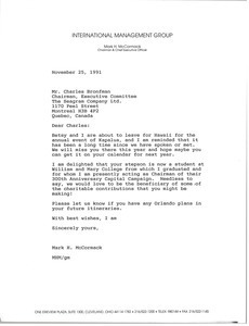 Letter from Mark H. McCormack to Charles Bronfman