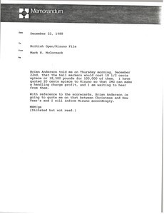 Memorandum from Mark H. McCormack to British Open/Mizuno file