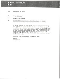 Memorandum from Mark H. McCormack to Peter Johnson