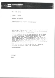 Memorandum from Mark H. McCormack to Robert D. Kain