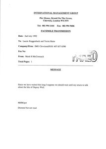 Fax from Mark H. McCormack to Laurie Roggenburk and Terrie Haire