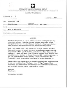Fax from Mark H. McCormack to Cino Marchese