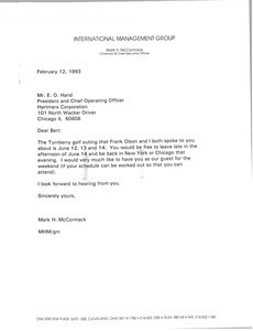 Letter from Mark H. McCormack to E. O. Hand