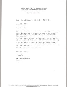 Fax from Mark H. McCormack to Marcel Martin