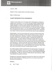 Memorandum from Mark H. McCormack to Robert D. Kain, Hughes Norton and Peter Johnson