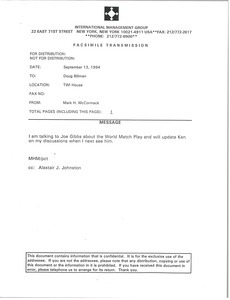 Fax from Mark H. McCormack to Doug Billman