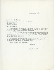 Letter from Judi Chamberlin to M. Michele Towery