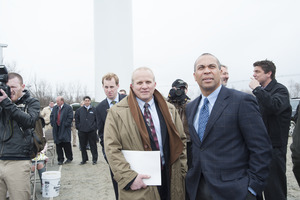 Gov. Deval Patrick (right) and Massachusetts Municipal Wholesale Electric Company CEO, Ronald Di Curzio, at ribbon cutting ceremony, Berkshire Wind Power Project