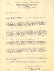 Letter from Golden Syndicate Publishing Company to W. E. B. Du Bois