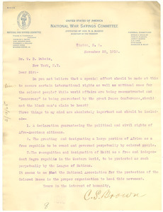 Letter from C. S. Brown to W. E. B. Du Bois