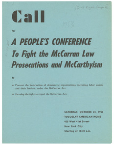 Call for a people's conference to fight the McCarran Law prosecutions and McCathyism