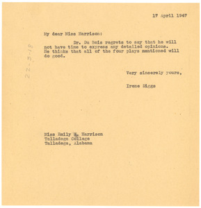 Letter from Ellen Irene Diggs to Emily A. Harrison