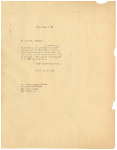 Letter from W. E. B. Du Bois to Anson Phelps Stokes