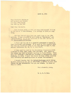 Letter from W. E. B. Du Bois to Charlotte Pomerantz