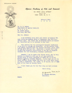 Letter from African Academy of Arts and Research to W. E. B. Du Bois