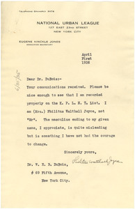 Letter from Philitus W. Joyce to W. E. B. Du Bois