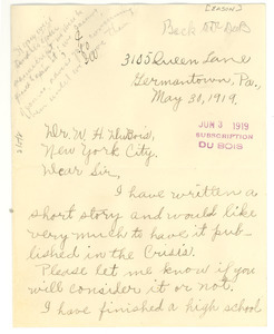 Letter from Elizabeth Briggs Eason to W. E. B. Du Bois