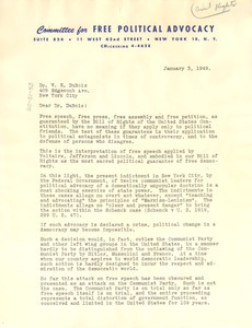 Letter from Committee for Free Political Advocacy to W. E. B. Du Bois