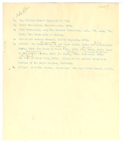 Abbreviated CV and contact info for W. E. B. Du Bois
