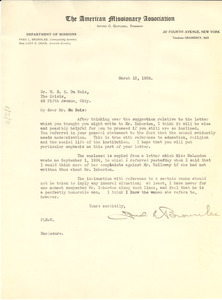 Letter from American Missionary Association to W. E. B. Du Bois