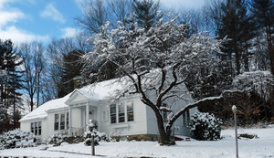 Rowe Town Library: exterior of library under snow