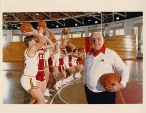 Dr. Edward Steitz and Springfield College Basketball Players taking three point shots