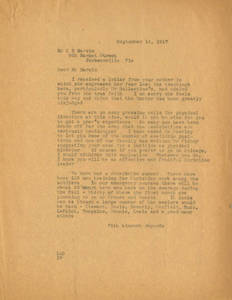 Dr. Laurence L. Doggett to C. B. Marvin (September 14, 1917)