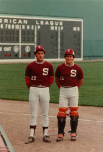 Two Springfield College baseball players at Fenway Park