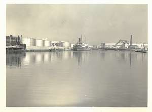 [View of oil storage tanks on Chelsea Creek]