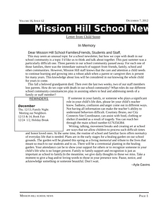 Mission Hill School newsletter, December 7, 2012
