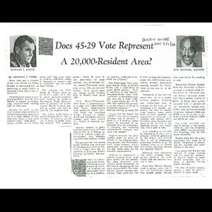 Photocopy of Boston Globe article, Does 45-29 vote represent a 20,000-resident area?