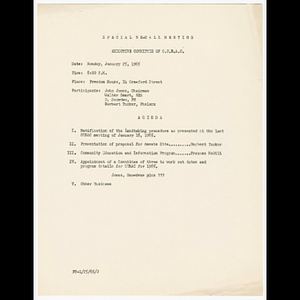 Agenda for Executive Committee of C.U.R.A.C. special re-call meeting on Monday, January 25, 1965